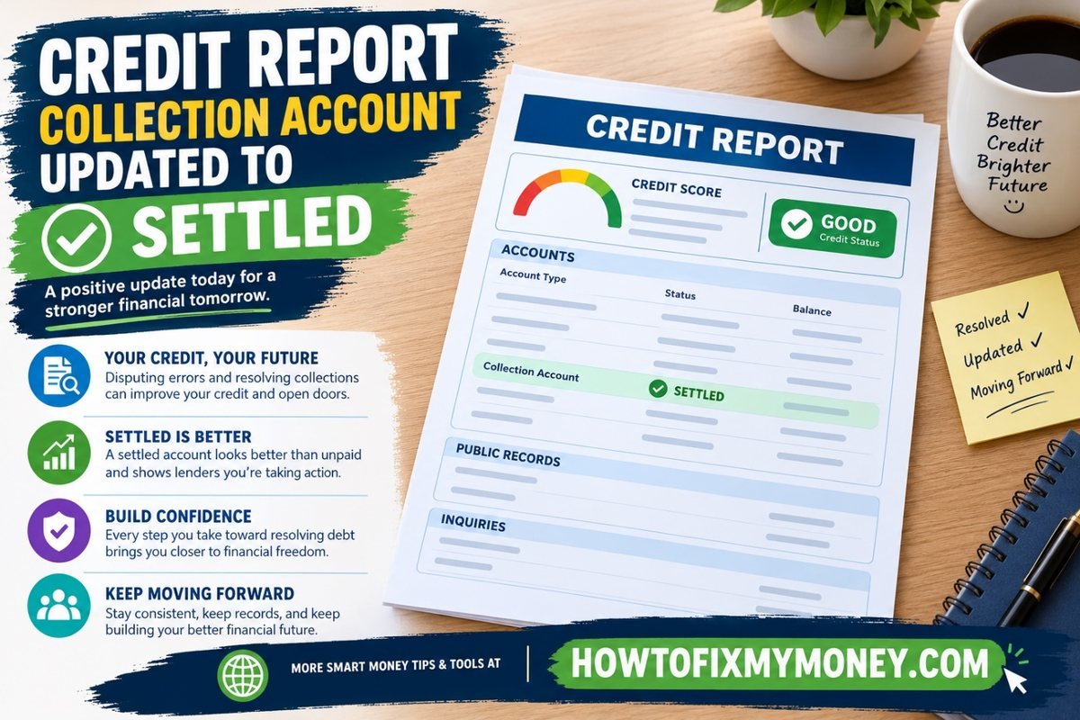 Credit report showing a collection account updated to settled