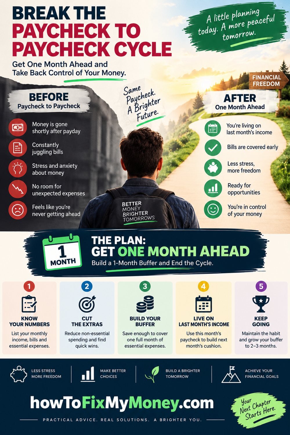 Plan to break the paycheck to paycheck cycle by getting one month ahead