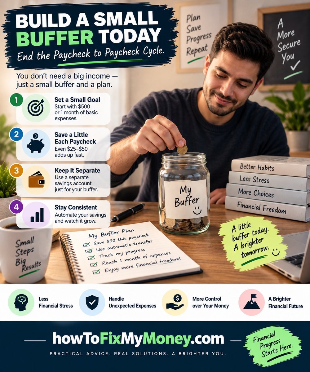 Person building a small buffer to stop living paycheck to paycheck